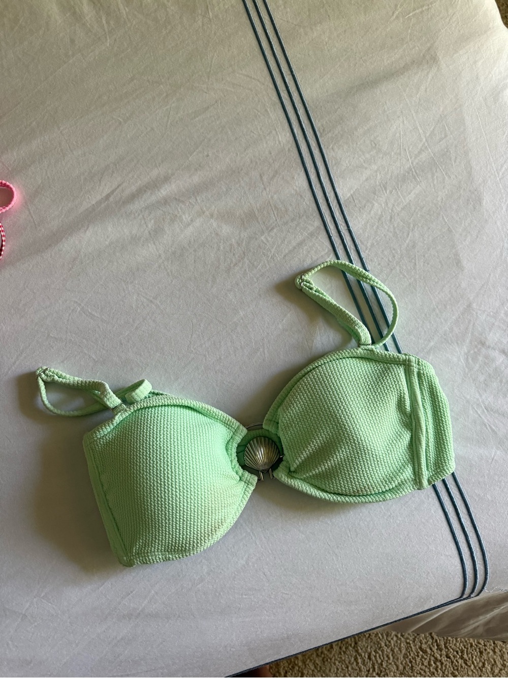 Light Green Textured Bikini Top with Shell Accent